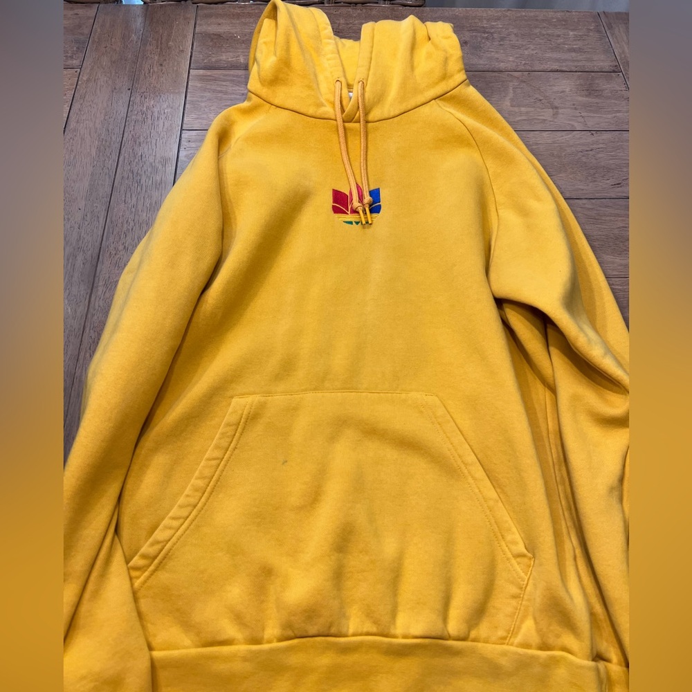 Adidas Originals Yellow Trefoil Graphic Sweat Hoodie Active Gold Mens Size M - Picture 2 of 5